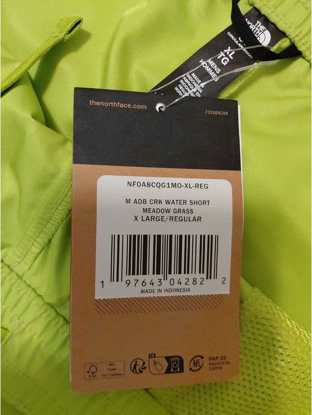 NEW The North Face Adobe Creek Water Shorts Men Drawstring XL meadow grass #795
